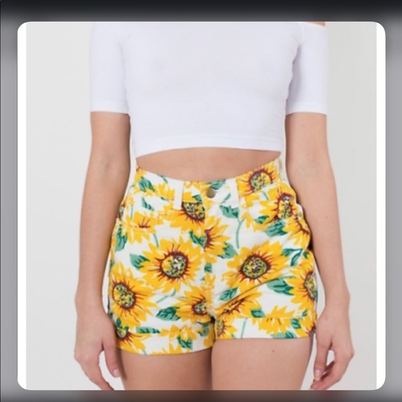 American Apparel Sunflower Print Denim Shorts - Picture 5 of 13